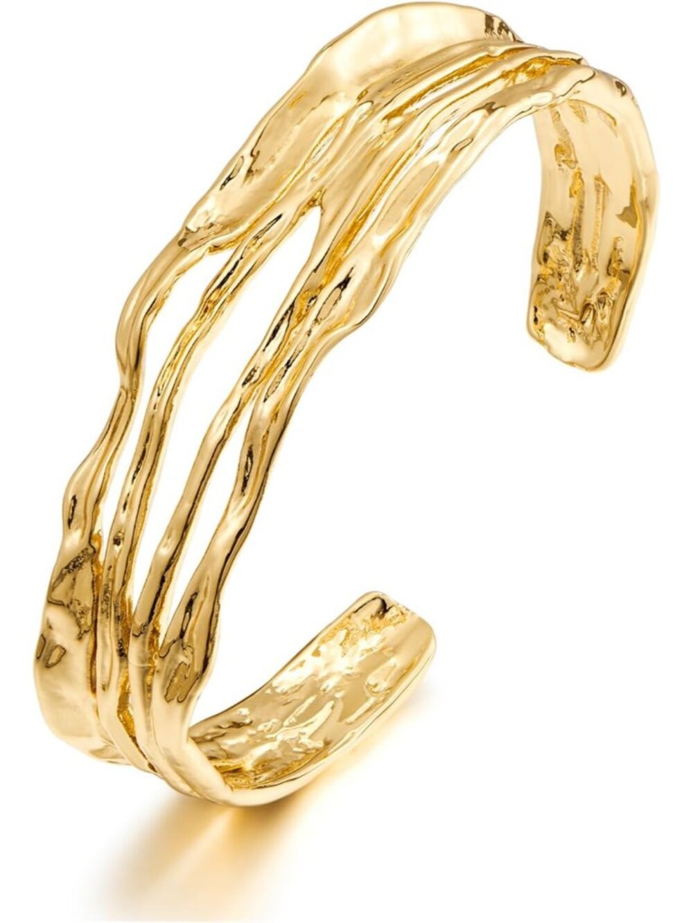 Women's Smooth Gold Chunky Gold Multi Layer Wire Cuff Adjustable Bracelet